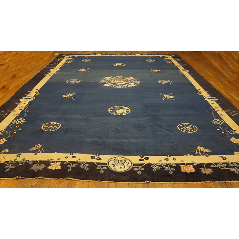 Antique Peking Chinese Medallion Navy 1930s Rug