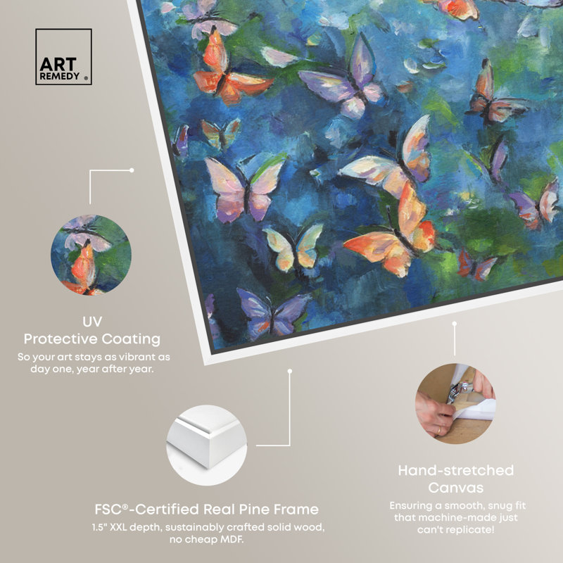 Large Multicolor Butterfly Print on Canvas with White Frame