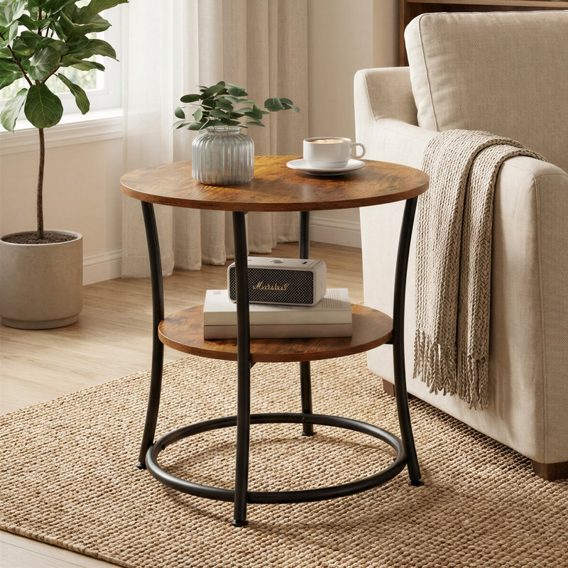 Table de bout avec rangement Rolande, Brun rustique / noir
