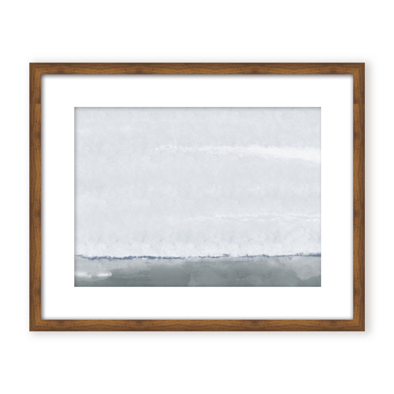 Coastal Retreat Silver Seas: Abstract Oceanscape, 24" H x 30" W x 1.125" D, Framed Matted Print, Brown