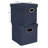 Collapsible Cotton Blend Cube Storage Box with Lid and Metal Grommet Handle, Set of 2, Denim-302564185
