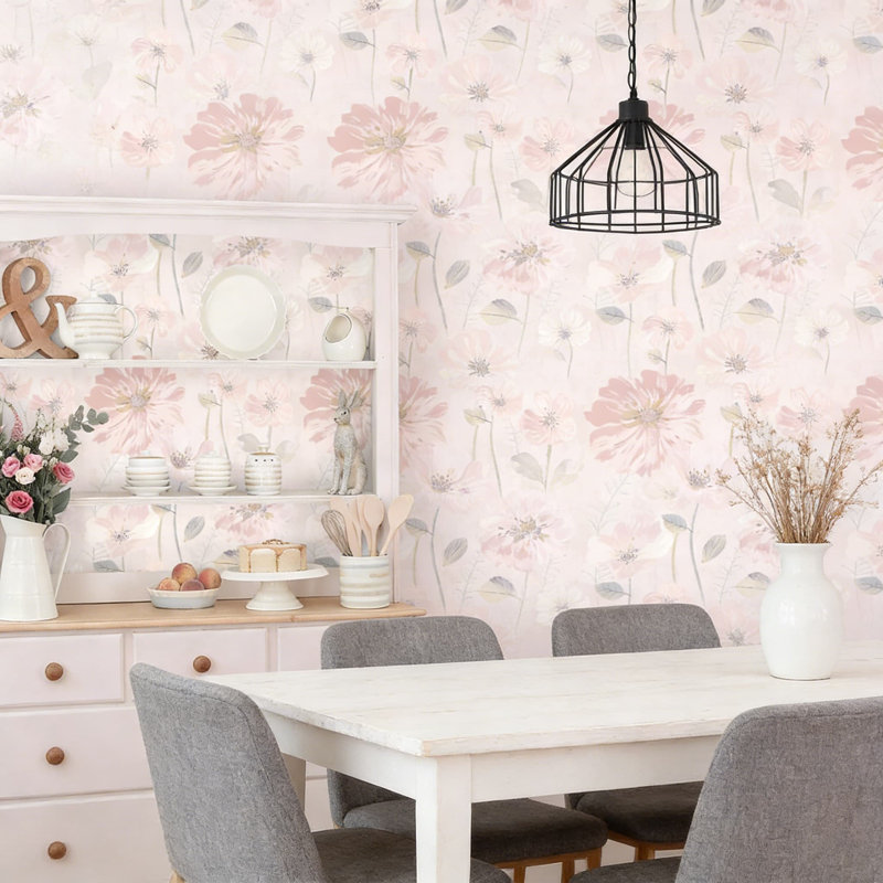 Papier peint auto-adhésif en vinyle à peler et coller à motif d'aquarelle floral rose pour murs