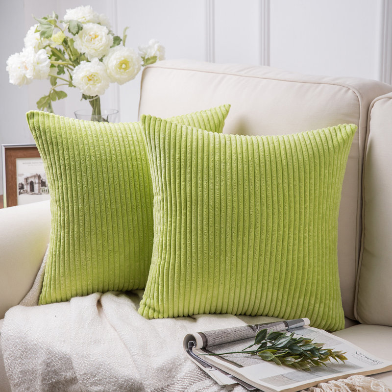 Striped Corduroy Throw Pillow, Solid Color Textured Decorative Pillow, Pillow Cover Only - No Insert, Water Green, Square 18"