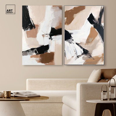 Chalk Chunk Collisions Duo Canvas Print Abstract Wall Decor Set by Art Remedy, Gallery Wrapped, 16 x 24
