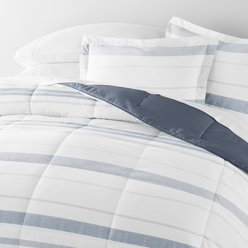 Contemporary Coastal Stripe Down-Alternative Lightweight Comforter Set, Stone, Queen Comforter + 2 Standard Shams
