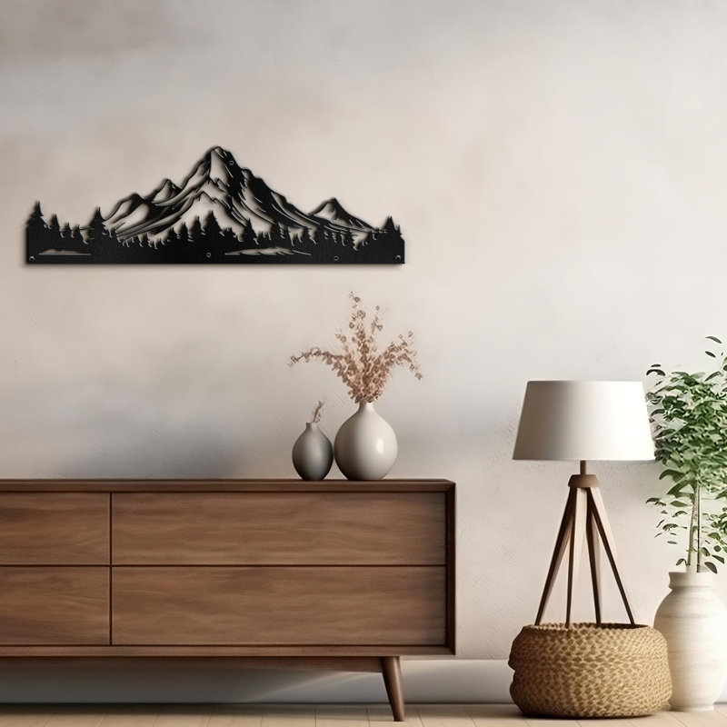 Décoration murale en métal Serene Mountain and Forest, H 3,72 po x l 12 po x P 0,05 po, Noir