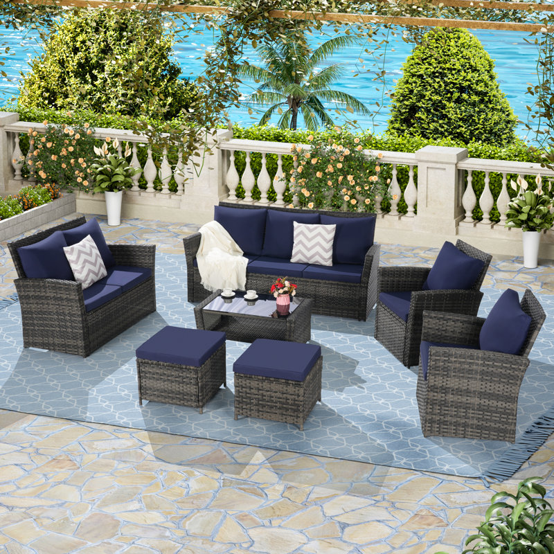 Stylish 9-seater 7 Pcs Patio Dining Set With Cushions