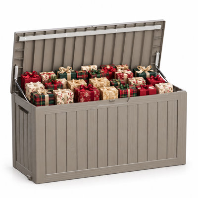 Coffre de rangement extérieur de 340 litres (90 gallons), coffre de terrasse en résine résistant aux intempéries avec couvercle verrouillable, capacité de charge maximale de 204 kg (450 lb) pour coussins de patio, jouets de piscine, outils de jardin et accessoires de plein air