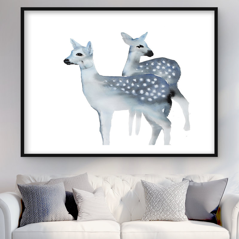 Faons bleus - reproduction encadrée mat pour la décoration intérieure | Art animalier