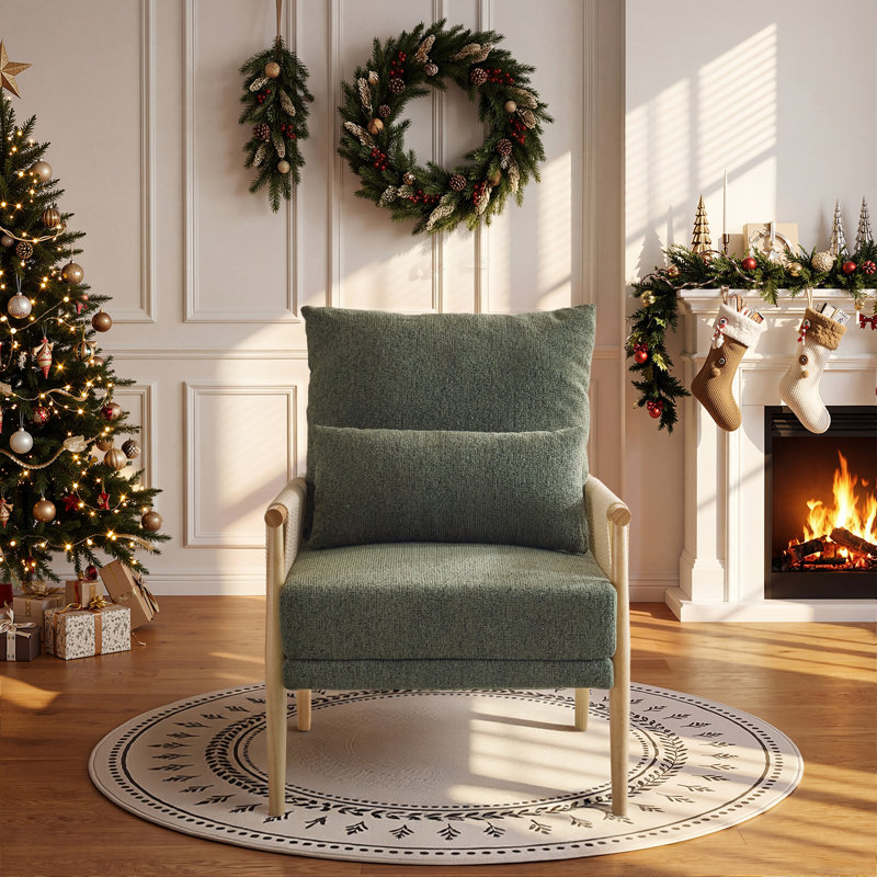 Fauteuil d'appoint en chenille avec coussin, Vert