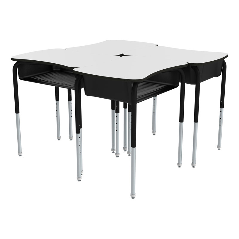 Adjustable Bow-Tie Open-Front School Desks with Whiteboard Top and Book Box (Set of 2), Black