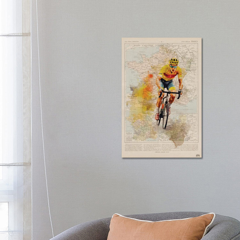 Tour de France, aquarelle, Toile tendue, Pas de tapis, H 26 po x l 18 po x P 1,5 po