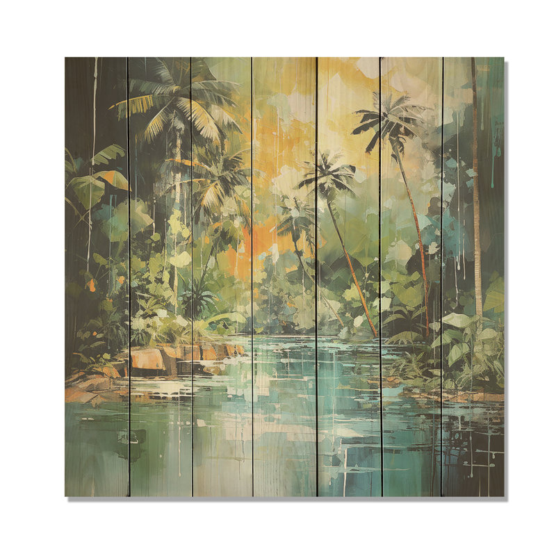 Tropical Jungle River I - Tropical côtier sur bois, H 30 po x l 30 po