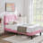 Twin Platform Bed Frame with Velvet Upholstered Headboard and Wooden Slats Support, Mattress Foundation/No Box Spring Needed-962680629-950659313