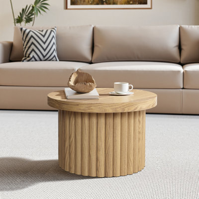 Crystopher Natural Wood Fluted Round Coffee Table