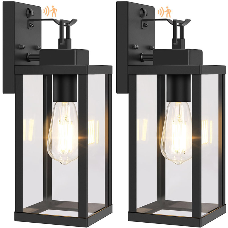 14" Upgraded Motion Sensor Outdoor Wall Light, Dusk to Dawn Porch Light Outdoor Wall Sconce, 3 Lighting Modes Exterior Lighting Fixture with Hook, 2-Pack