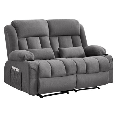 Grey Fabric Reclining Loveseat with 155-Degree Recline and Side Pockets