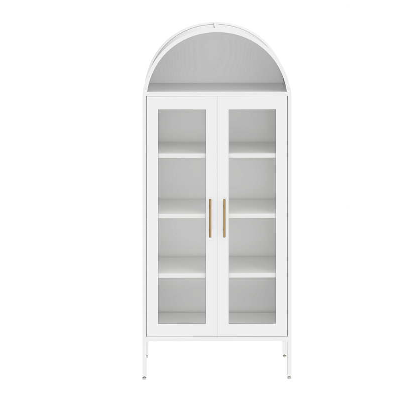 71'' H Arched Glass Display Cabinet With Lights & Adjustable Shelves