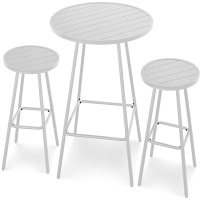 Ensemble bistro 3 pièces à hauteur de bar en acier avec tabourets sans dossier
