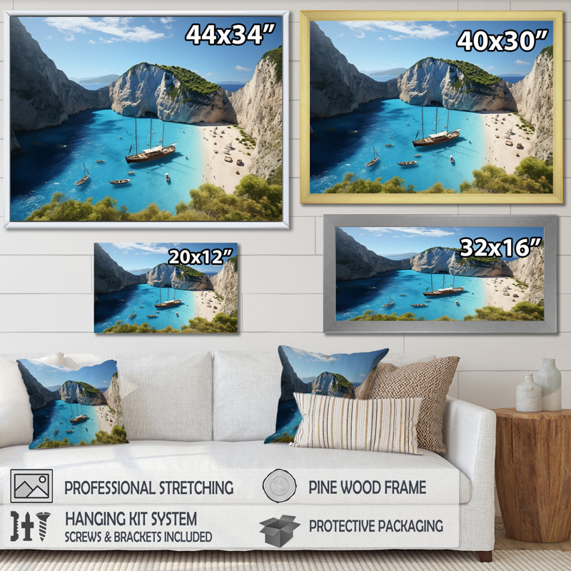 Plage Navagio Zakynthos III - impression, H 16 po x l 32 po x P 1 po, Cadre simple noir