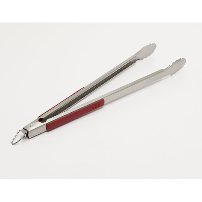 GrillPro 20-Inch Red and Silver Stainless Steel Grill Tongs