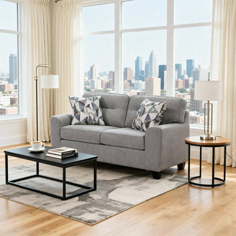 Contemporary Living Room Furniture 2Pc Set Sofa Loveseat Durable Chenille Fabric Decorative Pillows Gray