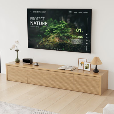  Meuble télé 78,8 po Mid-Century pour salon avec quatre tiroirs (bois clair)