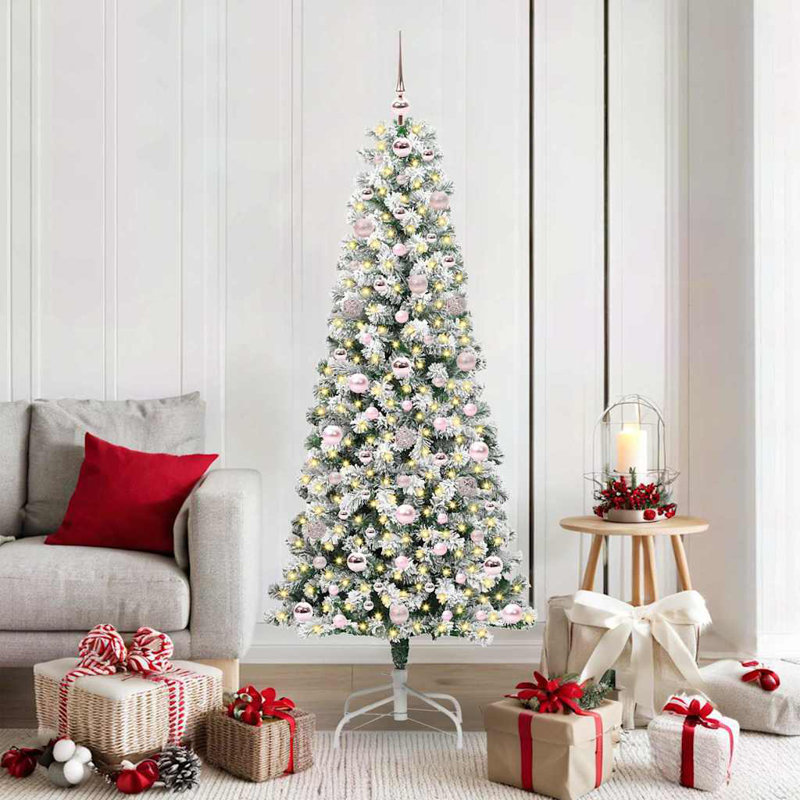 Artificial Hinged Christmas Tree Green and white, 5.91 ft