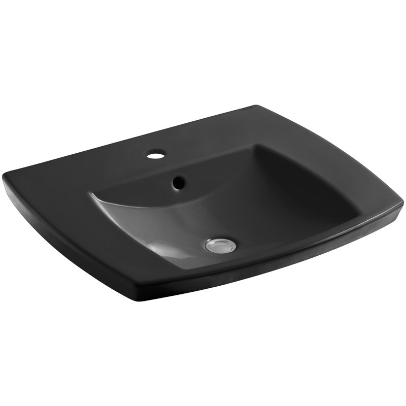 Lavabo de salle de bain rectangulaire encastré en céramique avec trop-plein Kelston®, Noir, Central avec espacement de 4 po
