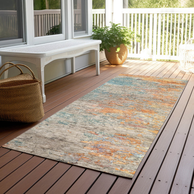 Machine Washable Indoor/Outdoor Christain ACN1298 Teal Rug, Runner 2'3" x 7'6"