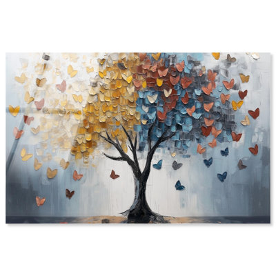 Arbre en forme de papillon en verre acrylique sans cadre à haute brillance Butterfly Dream Tree I, prêt à accrocher, 30 x 20