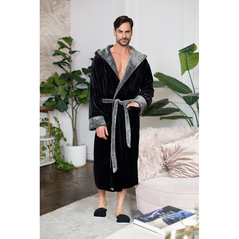 LOTUS LINEN - Peignoir moelleux à capuche, Noir / gris, P / M