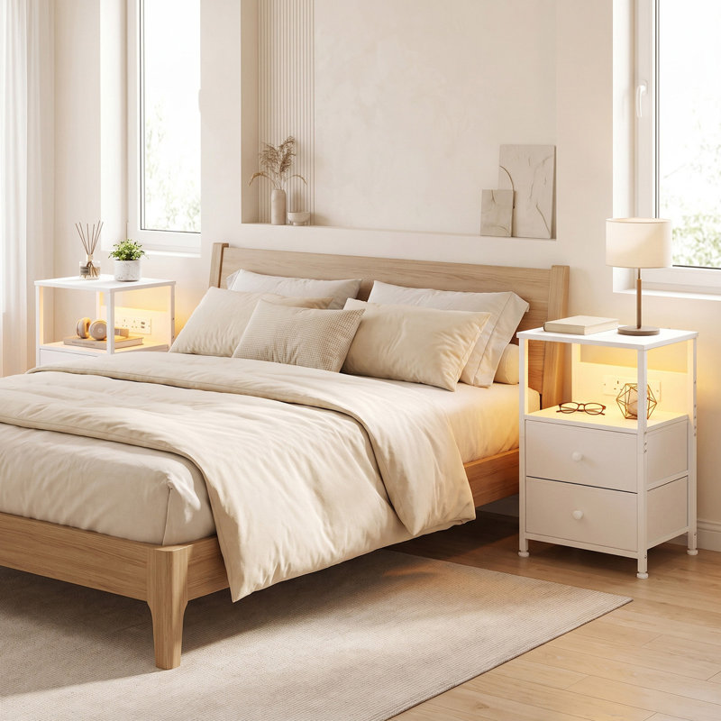 39 cm W Bedside Table, White