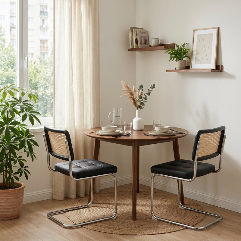 Chaise en porte-à-faux 19,3 po Mid-Century, Black/Black