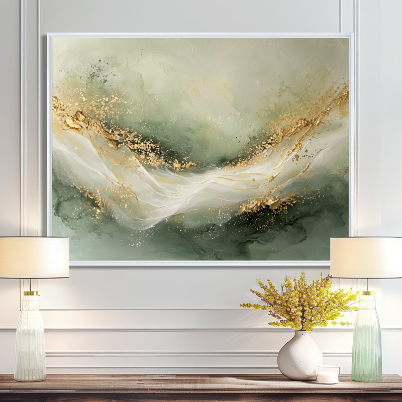 «Ephemeral Emerald Pathway To The Gemstone III», art mural encadré en marbre, H 12 po x l 20 po, Cadre flottant, Naturel