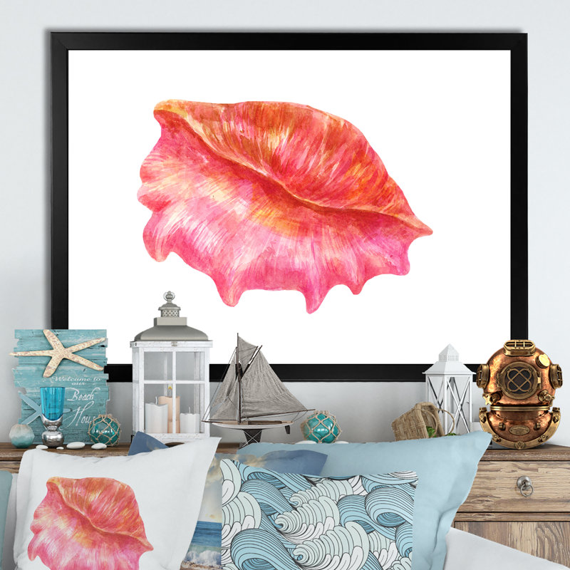 Coquillage rose - Reproduction de photo sur toile, H 8 po x l 12 po x P 1 po, Toile avec cadre noir