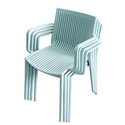 4Pcs All-Weather Stackable Plastic Armchairs With Lightweight, High Load Capacity, Non-Slip Foot Pads, For Commercial Cafes Modern Indoor And Outdoor Use, Ergonomic Slatted Back