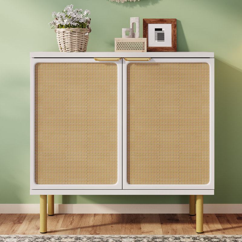 Armoire d'appoint en rotin 2 portes 31,5 po avec tablette intérieure fixe Bilal