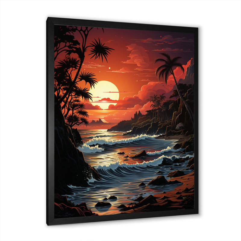 Applecroft Beach Crimson Sunset Papercut III, Cadre photo noir, H 20 po x l 12 po x P 1 po