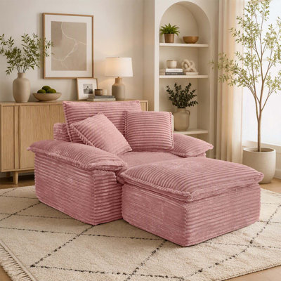 Canapé-lit d'angle surdimensionné avec assise profonde et pouf amovible à 2 niveaux, pour un confort optimal dans votre salon.