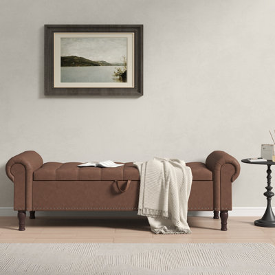 50" & 60" W Faux Leather Storage Bench with Button-Tufted Seat and Roll Arms – Perfect for Bedrooms & Versatile Home Spaces