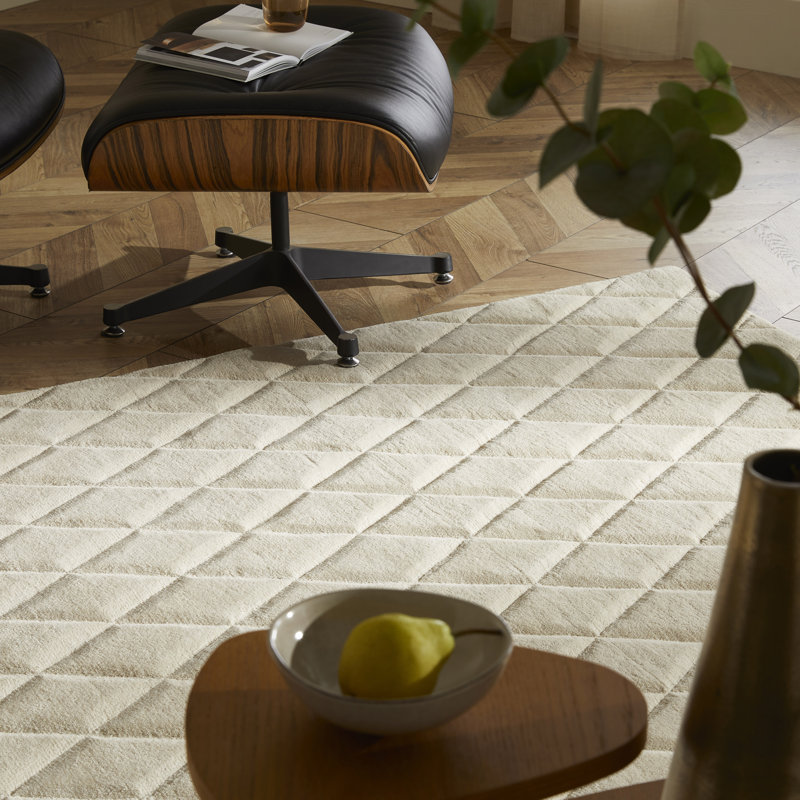 Geometric Shapes Wool Hand Tufted Area Rug, Beige, Rectangle 250 x 350 cm