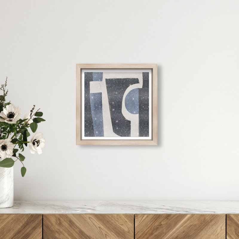 Midnight Contours I Shadowbox Abstract Print by Oliver Gal, Black Frame, 12 x 12, 13.5"H x 13.5"W, Natural Oak Frame