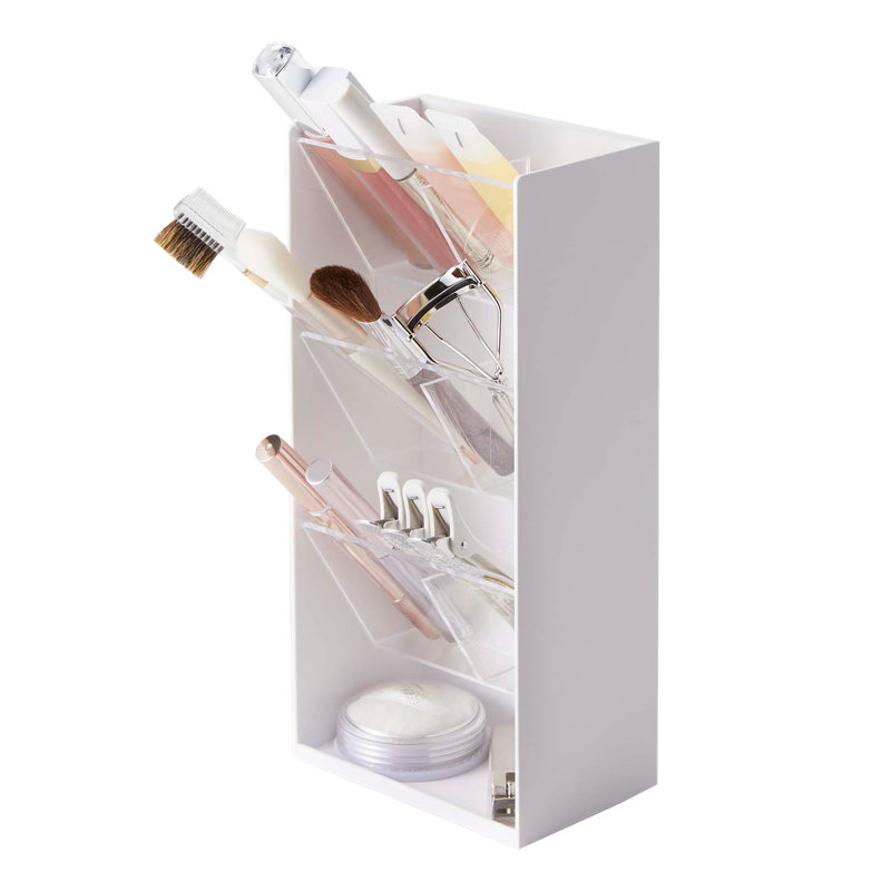 White Angled Adjustable Makeup Organizer with Transparent Trays