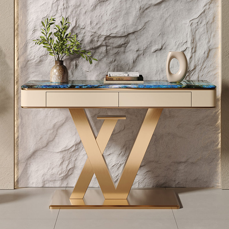 Console de luxe simple et moderne, 33,5 po H x 70,9 po L x 13,8 po P, Doré
