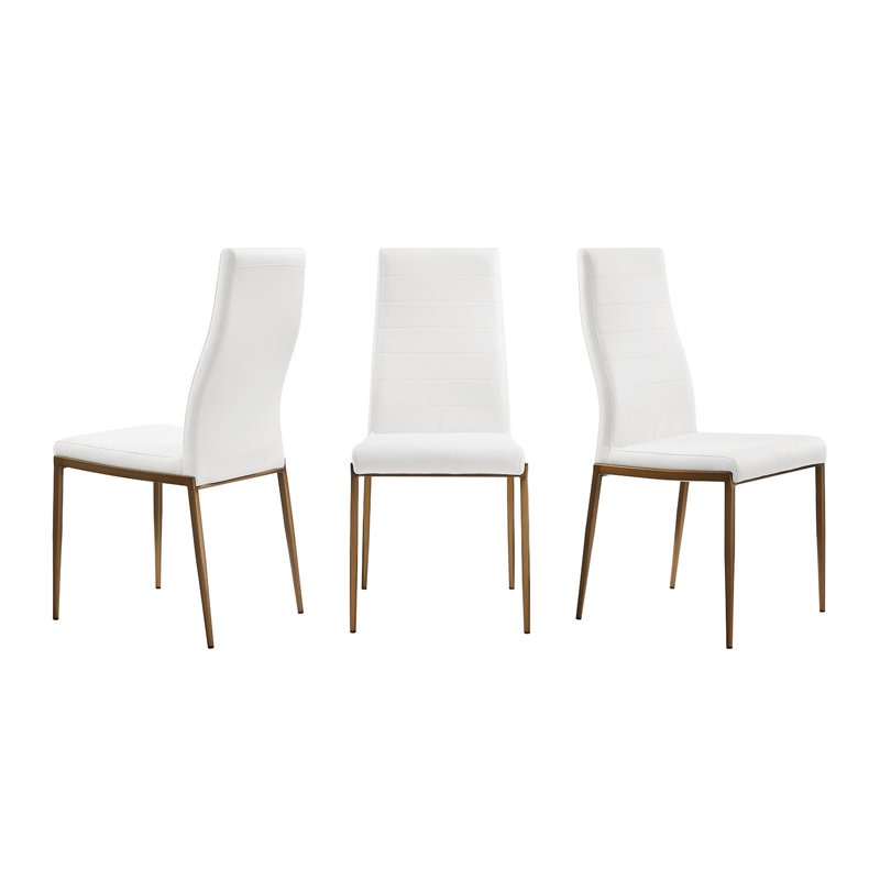 Chaise parsons en cuir Poyraz, Blanc, Bronze