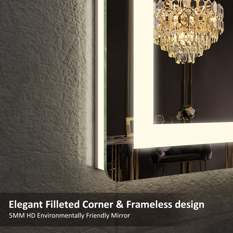 Dokes Filleted Corner LED Bathroom Vanity  Mirror Passed ETL Certification, 24'' x 32''