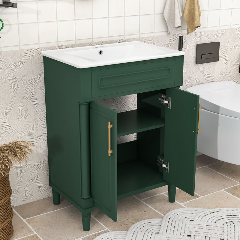Meuble-lavabo élégant 24 po avec rangement spacieux, Vert
