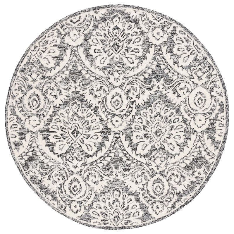 Blossom Hand Tufted Wool And Cotton With Latex Damask Rug, Round 6'