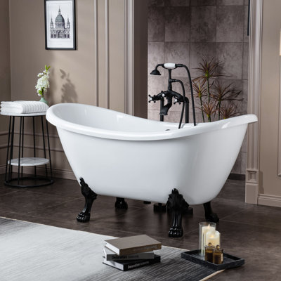 59" x 28" Clawfoot Soaking Acrylic Bathtub